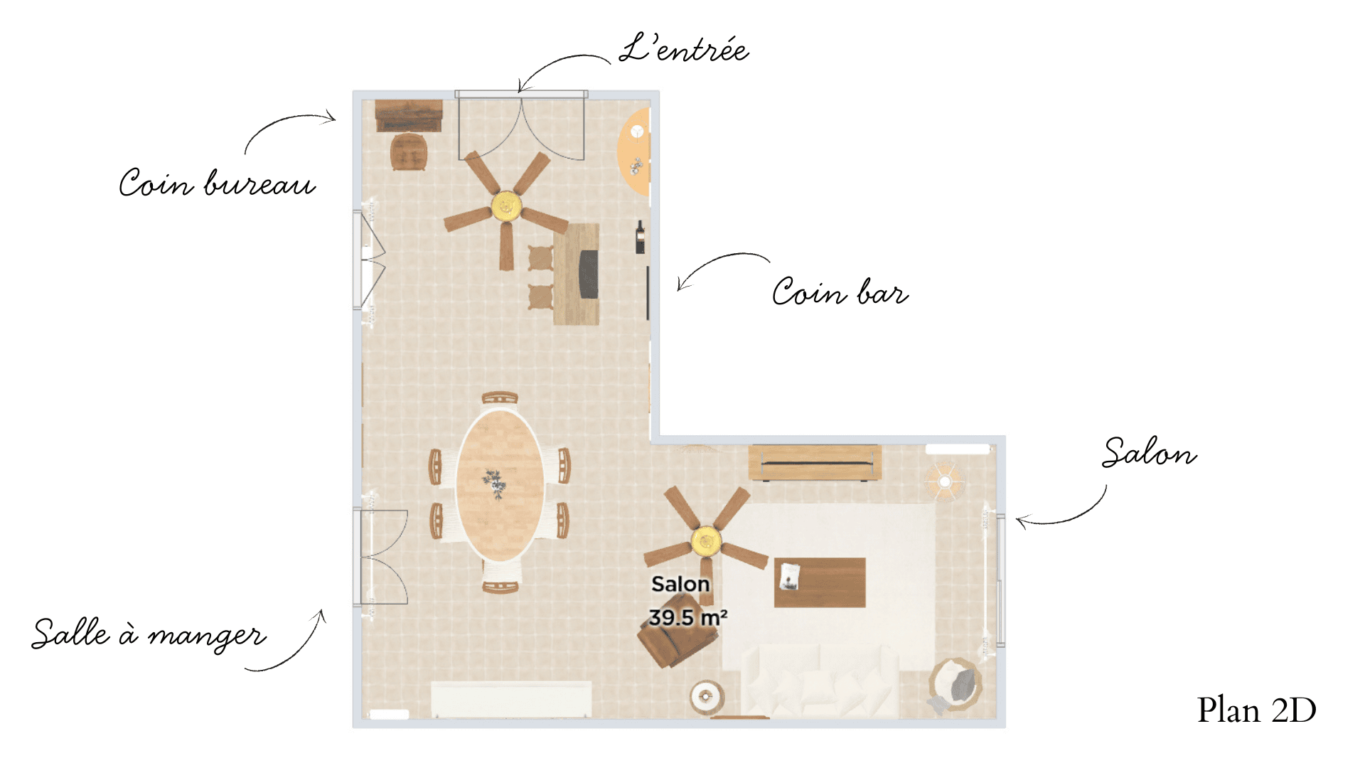 Exemple de plan 2D de décoration d'intérieur