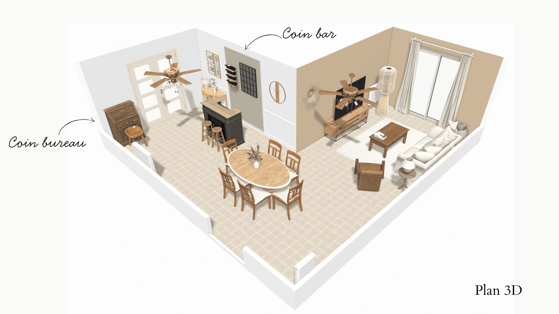 Exemple de plan 3D de décoration d'intérieur